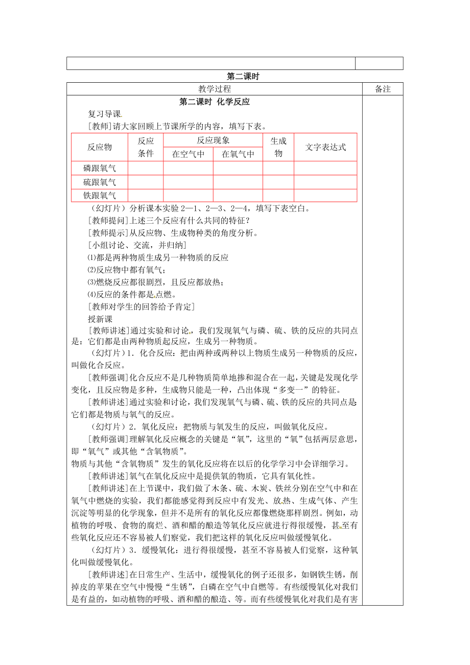 九年级化学上册 氧气教案 新人教版