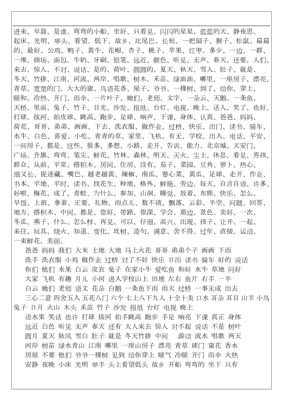 最新人教版一年级语文上册词语积累