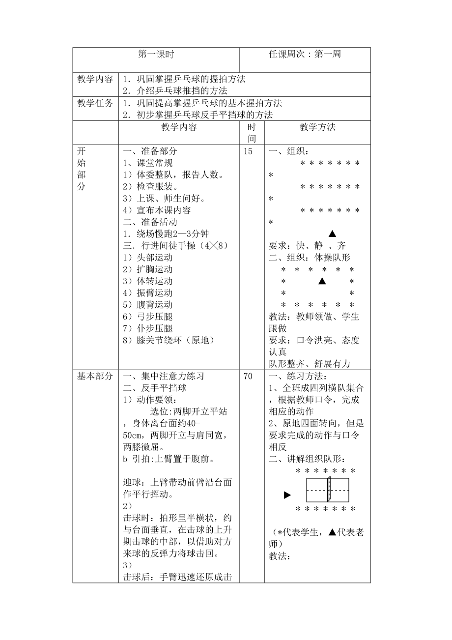 小学乒乓球教案