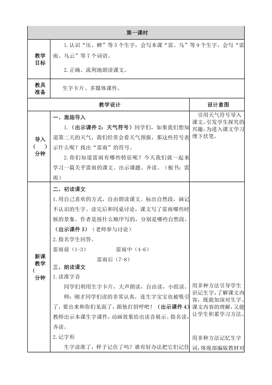 小学语文二年级下16 雷雨教案