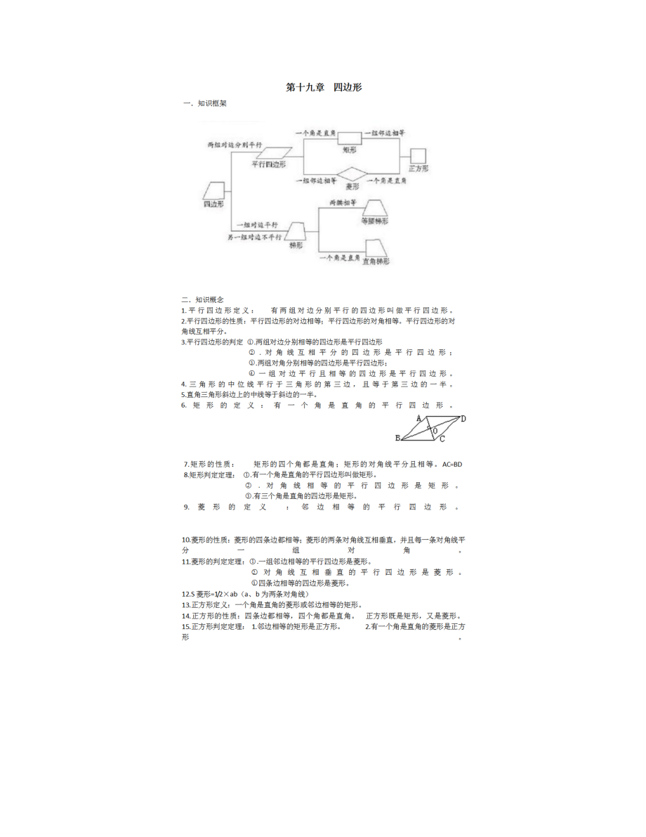 人教版初中数学四边形知识点及练习