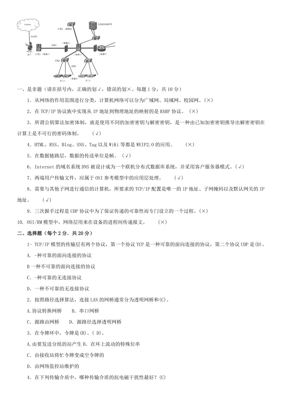 【整理电大考试复习资料】电大计算机网络本科期末复习考试题库及参考答案资料