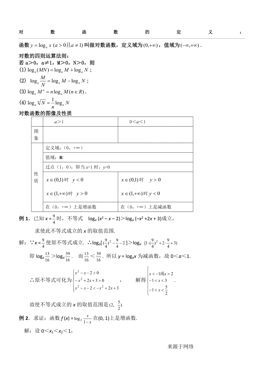 对数函数基础运算法则及例题答案