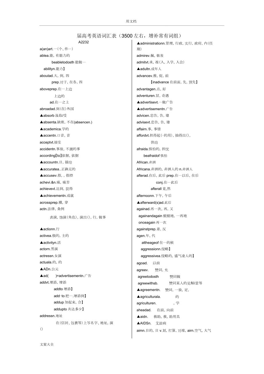 版高考3500词汇表文档