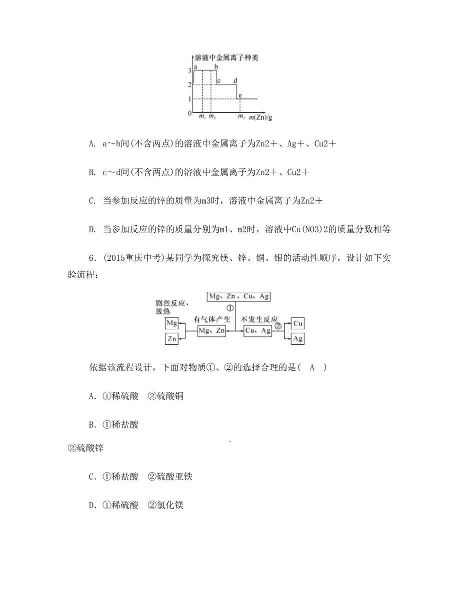 中考化学总复习 小专题(二)金属活动性顺序的实验探究试题1