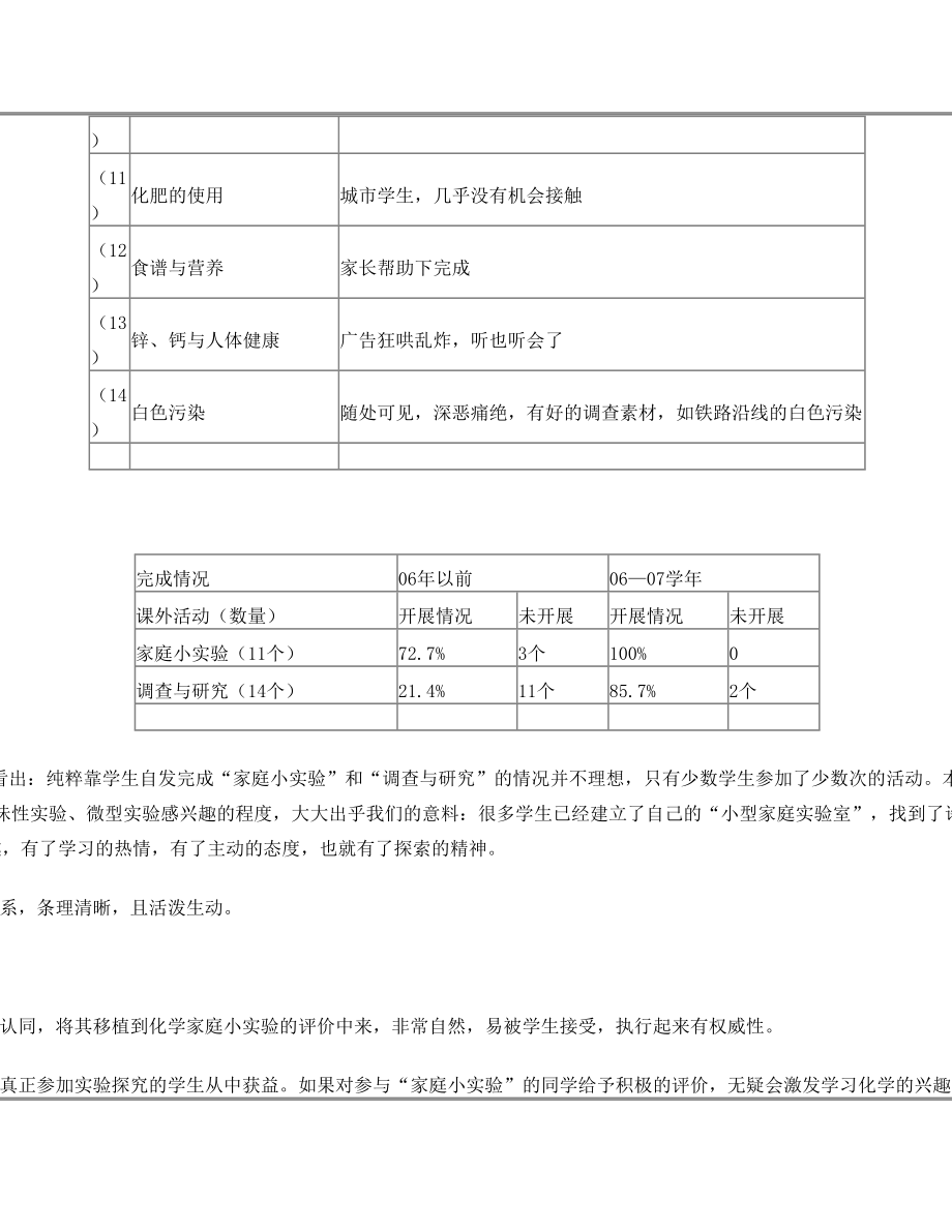 初中化学“家庭小实验”的学习评价