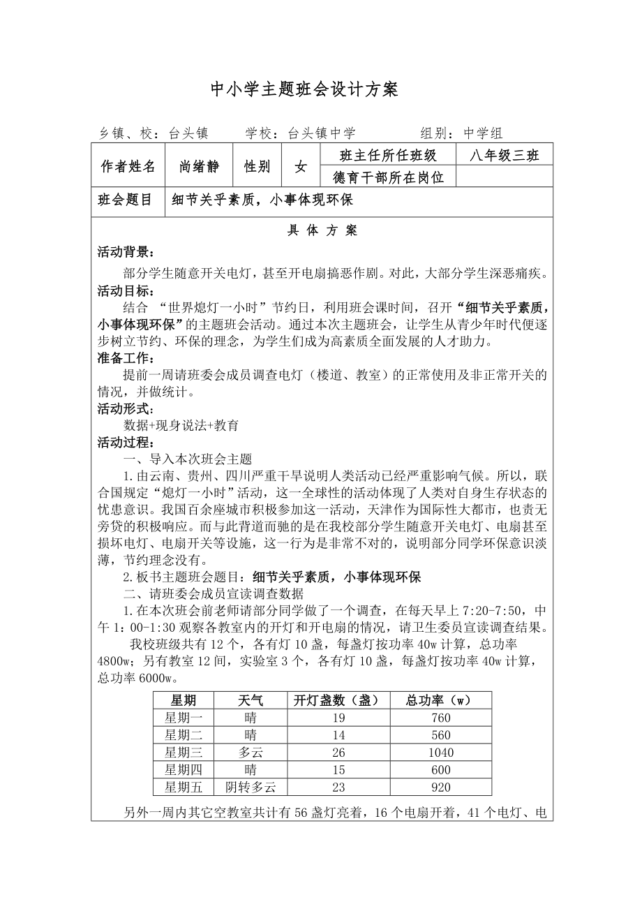 获奖主题班会设计方案.doc