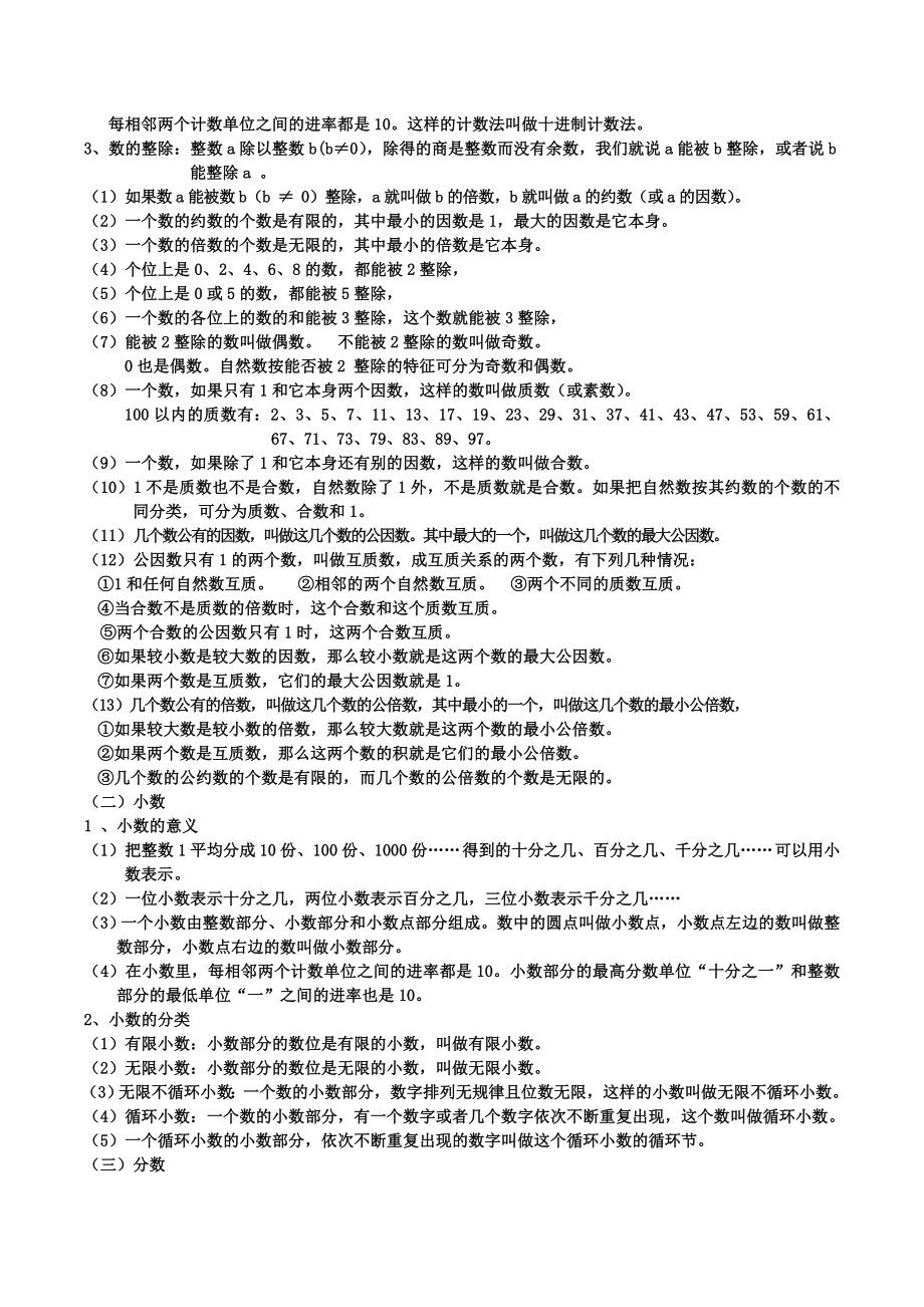 新课标苏教版小学六年级(下册)数学毕业总复习知识点概括归纳.doc