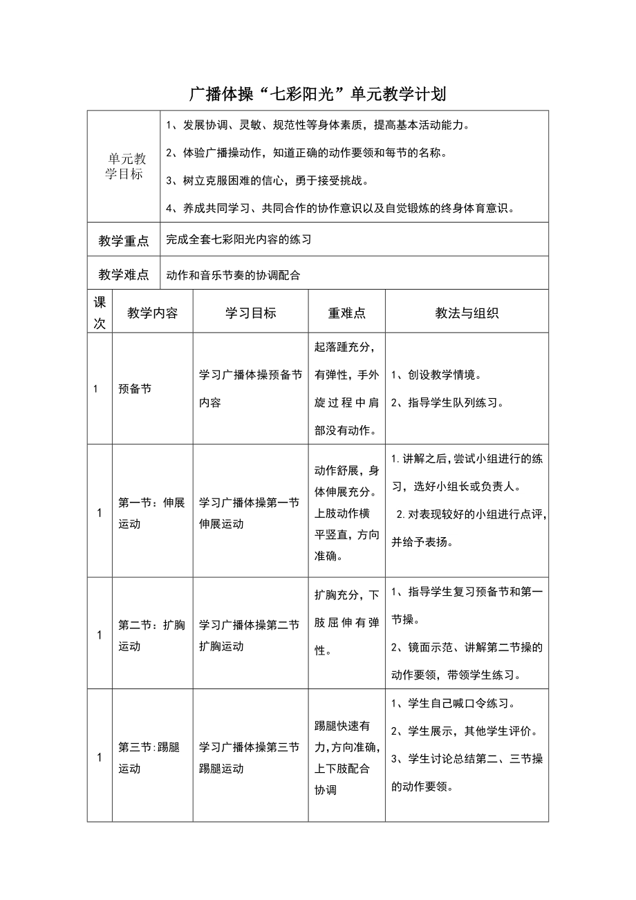 广播体操单元教学计划.doc