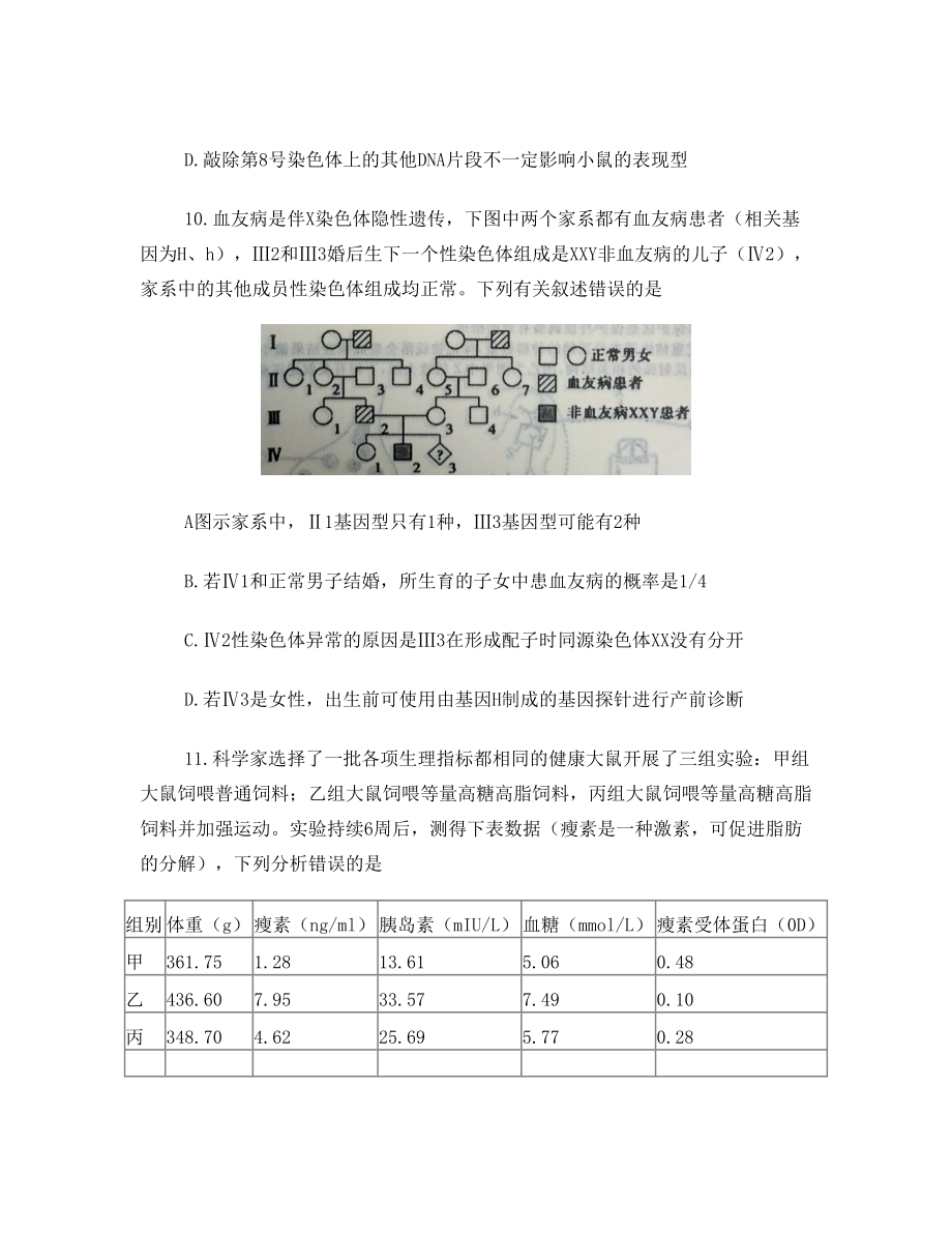 江苏省南京市、盐城市届高三第二次调研考试生物试卷.doc