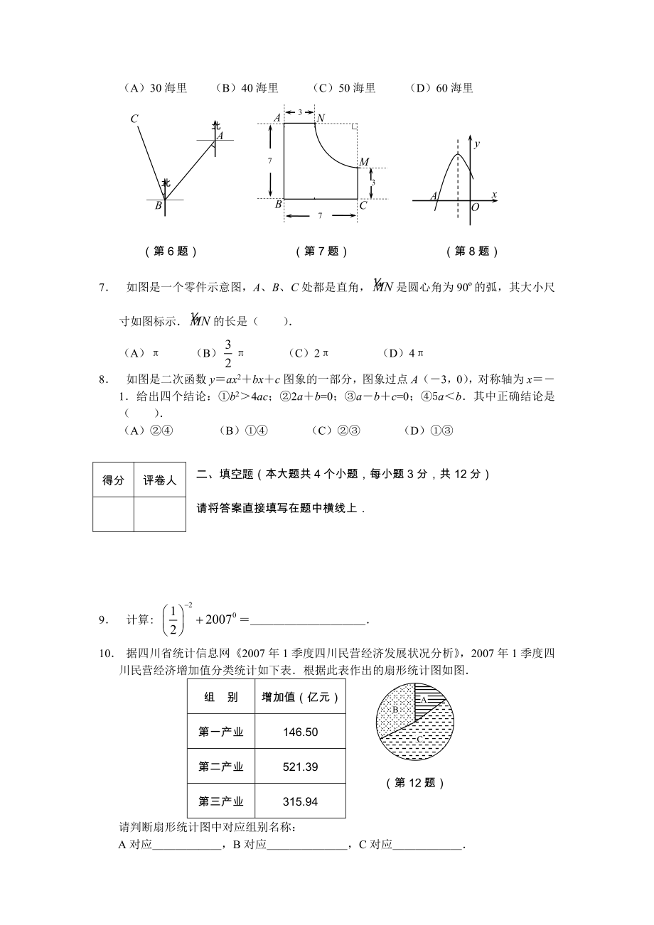 （8套）2005-四川省南充市中考数学试题及答案(word版)2007年南充市中考数学试卷及答案.doc