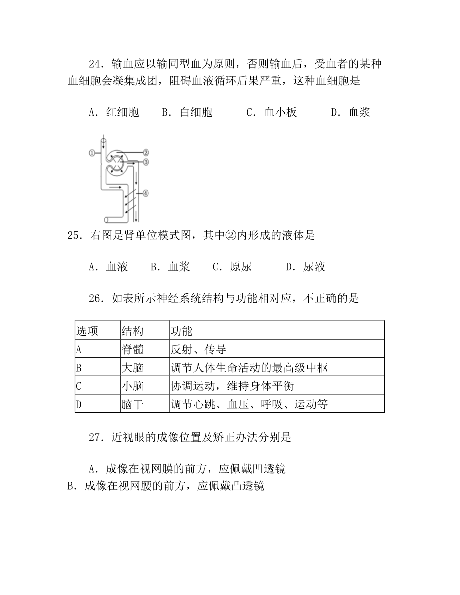 黑龙江大庆初二年级生物结业考试题及答案精编.doc