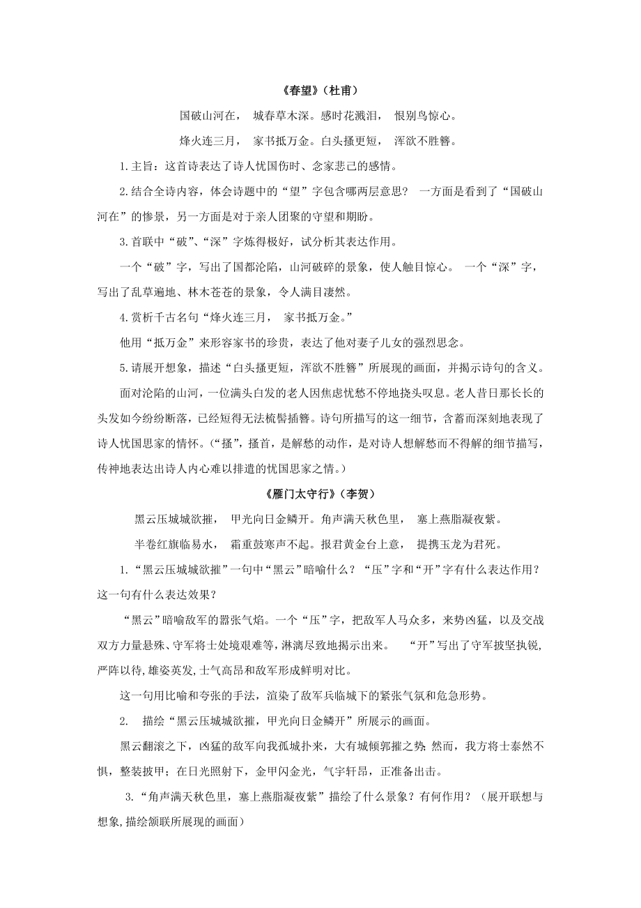 部编教材八上课内外古诗词鉴赏知识点整理.doc