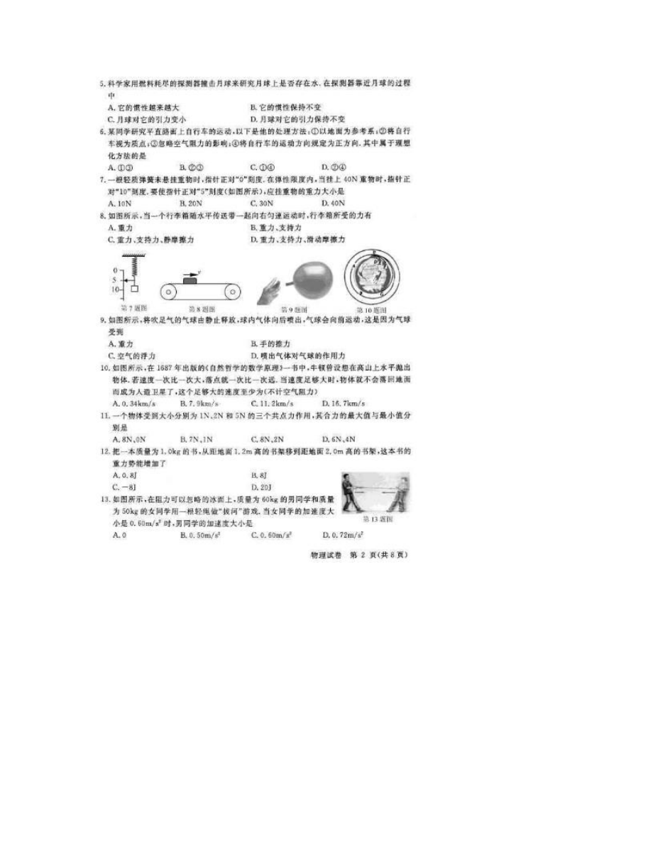 2010浙江物理会考试卷及答案.doc