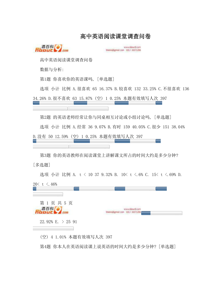 高中英语阅读课堂调查问卷.doc