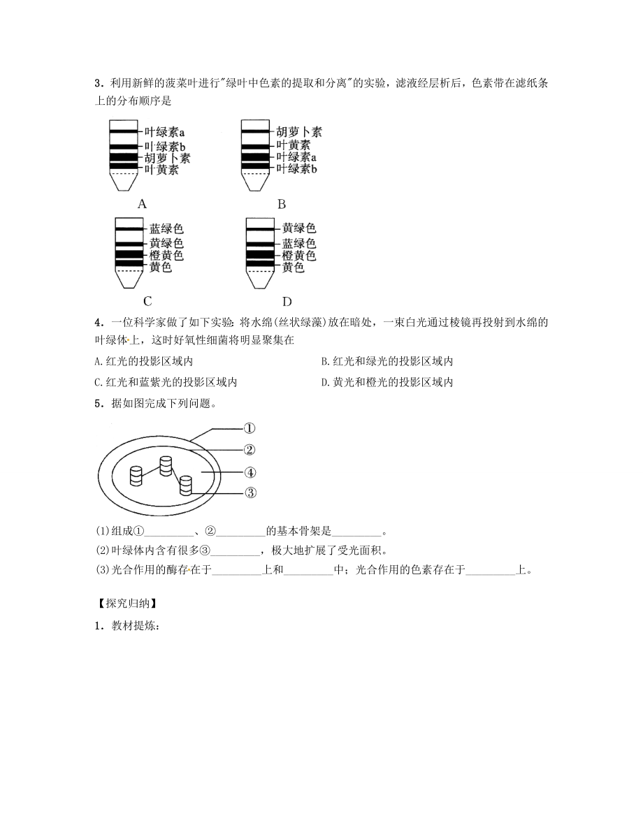 高中生物课时20捕获光能的色素和结构导学案新人教版必修1.doc