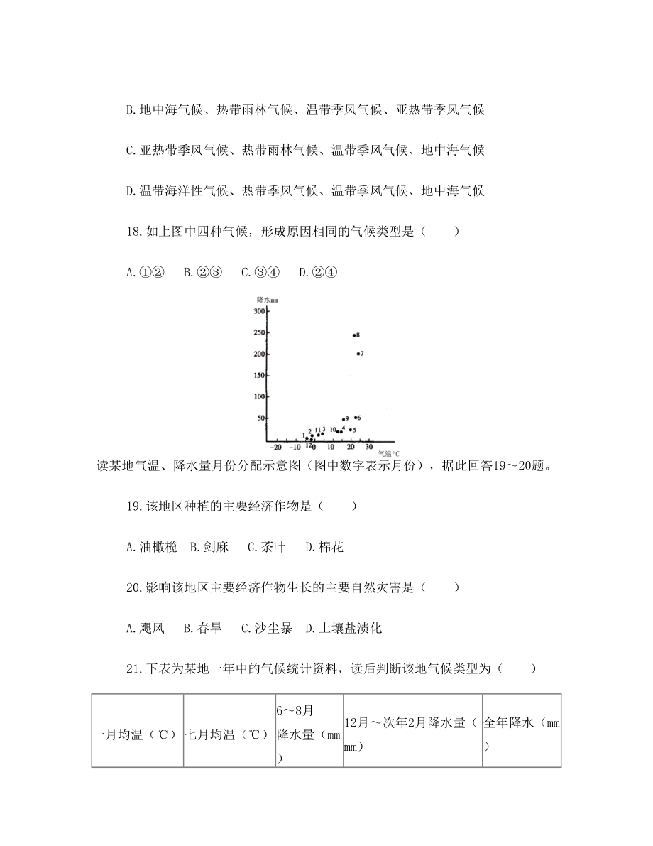 高三地理气候专题测试题.doc