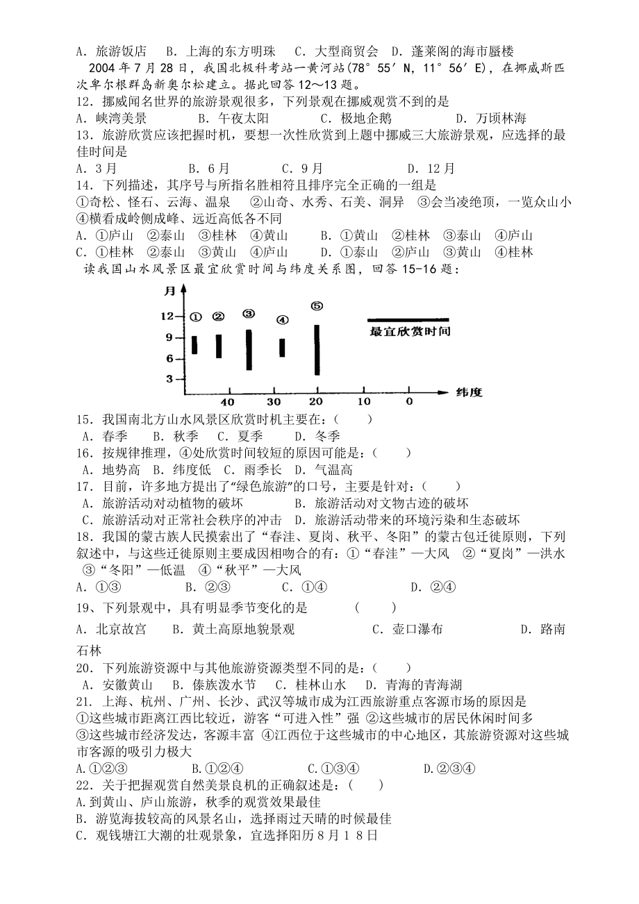 高中地理选修三(旅游地理)试题.doc