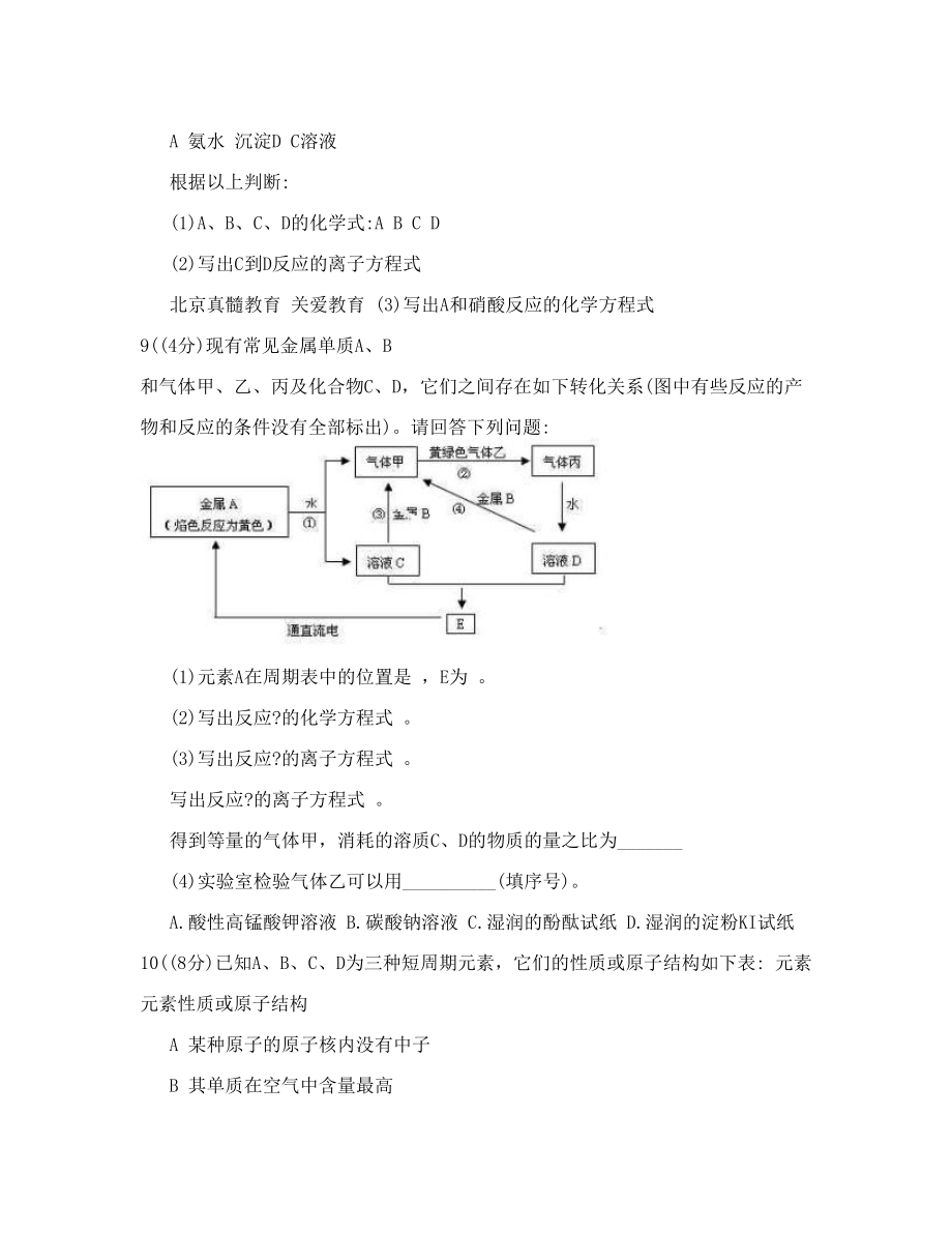 高中化学会考推断测试题1学业水平考试无机推断题1.doc