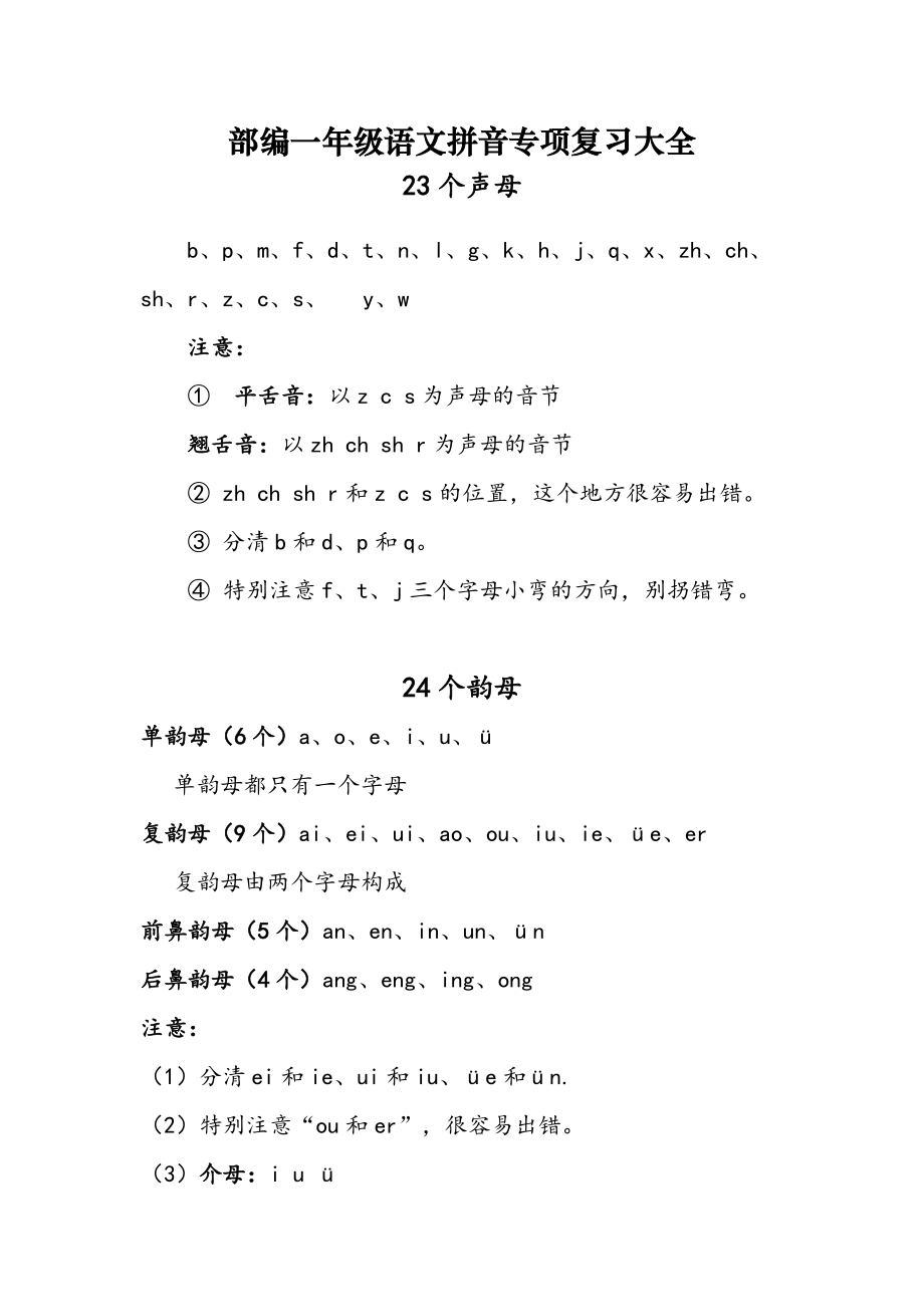 部编一年级语文拼音专项复习.doc