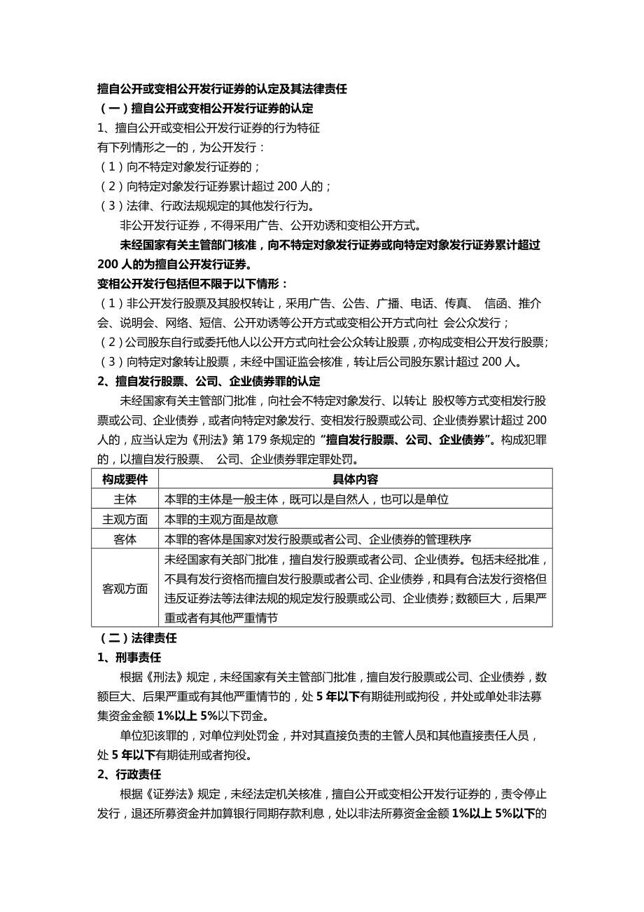 擅自公开或变相公开发行证券的认定及其法律责任.doc