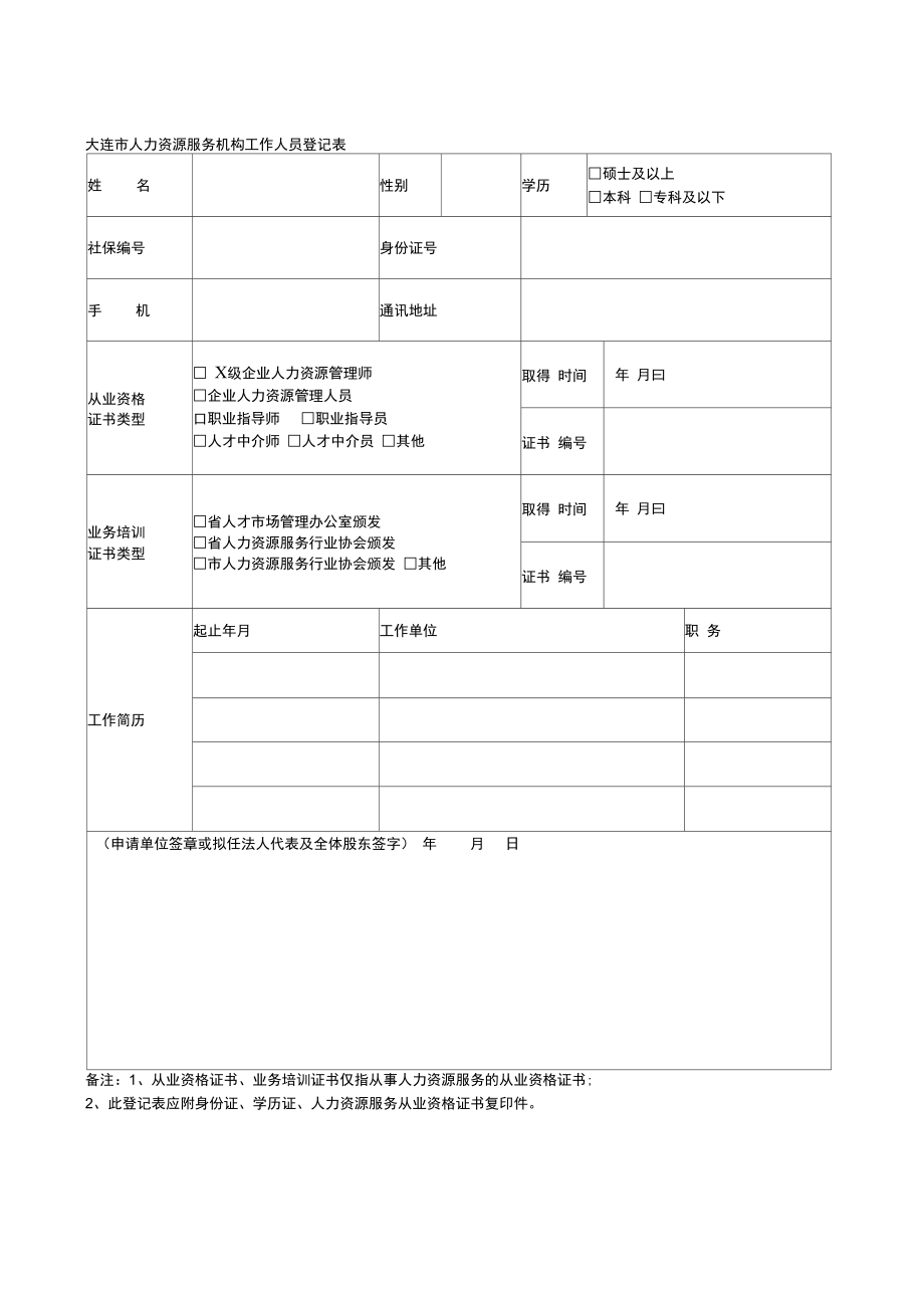 市人力资源服务机构工作人员登记表.doc