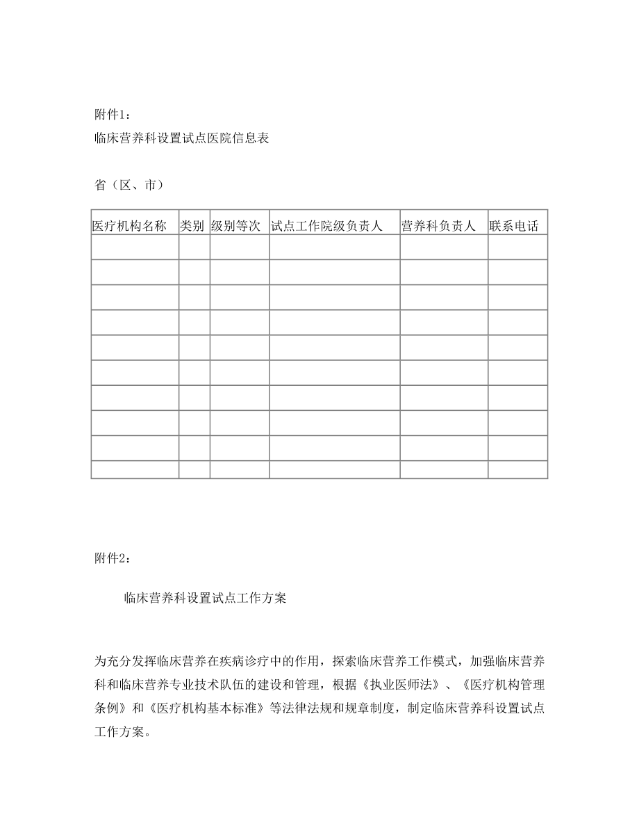 卫生部医政司关于开展临床营养科设置试点工作的通知.doc