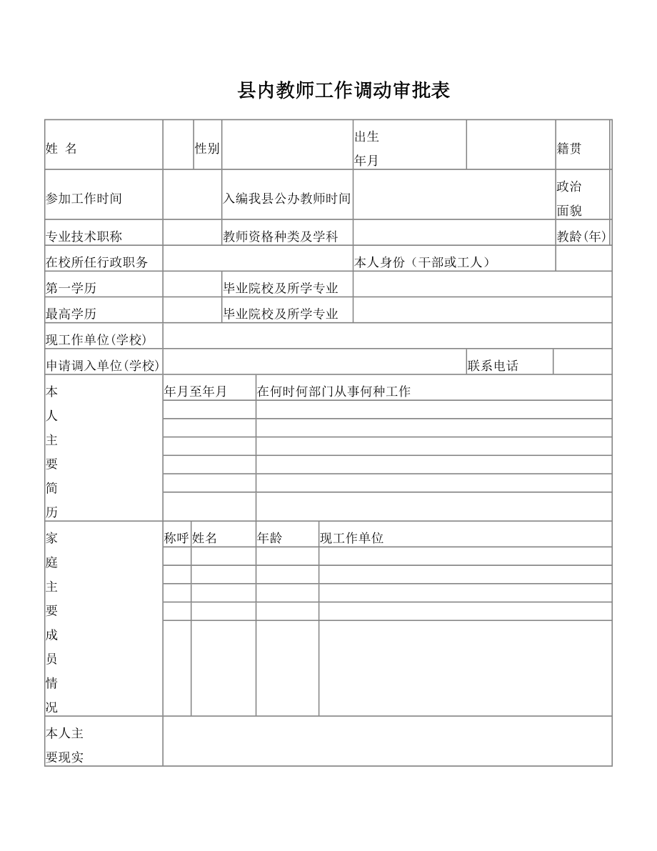 县内教师调动审批表(样表).doc