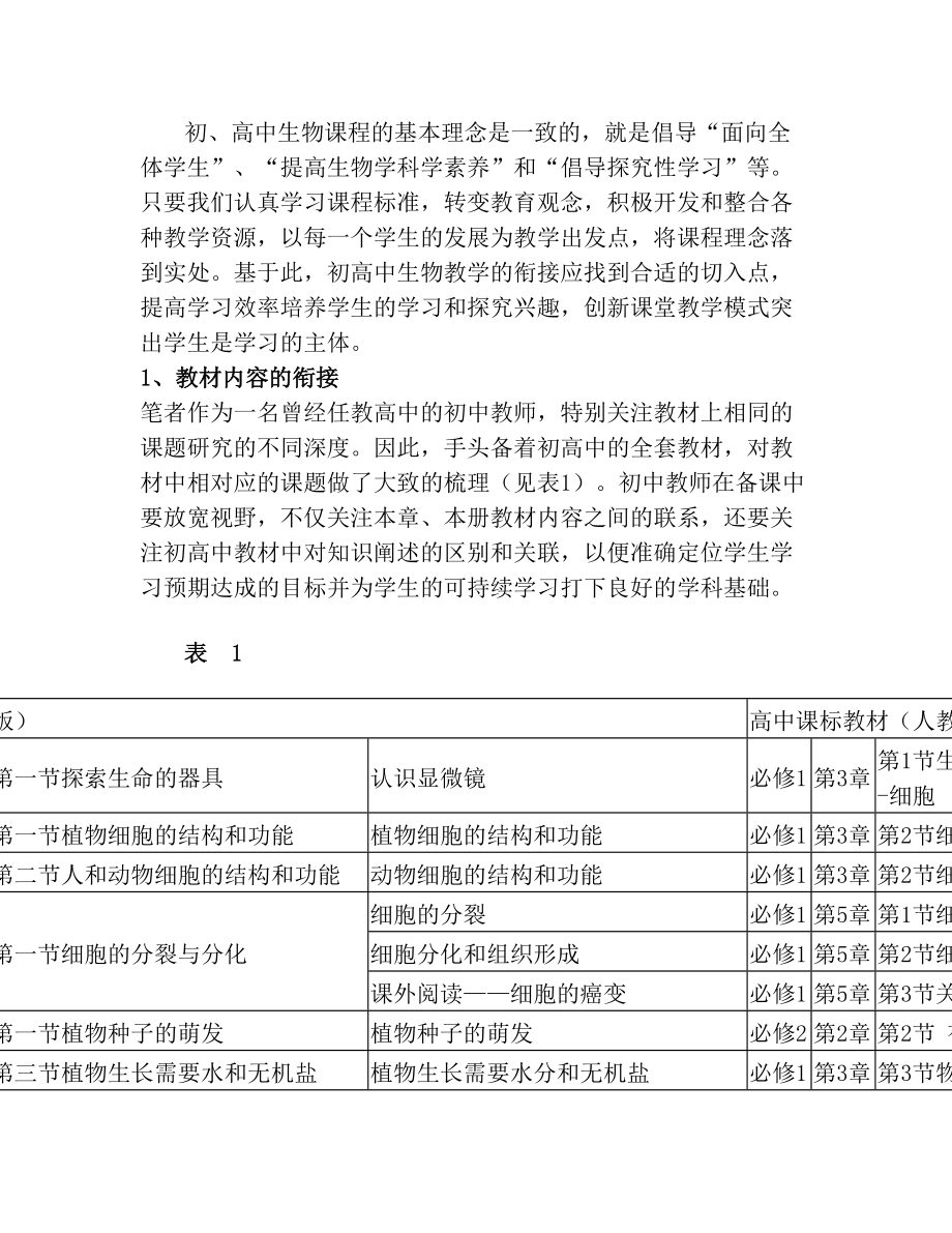 初高中生物教学的衔接(1).doc