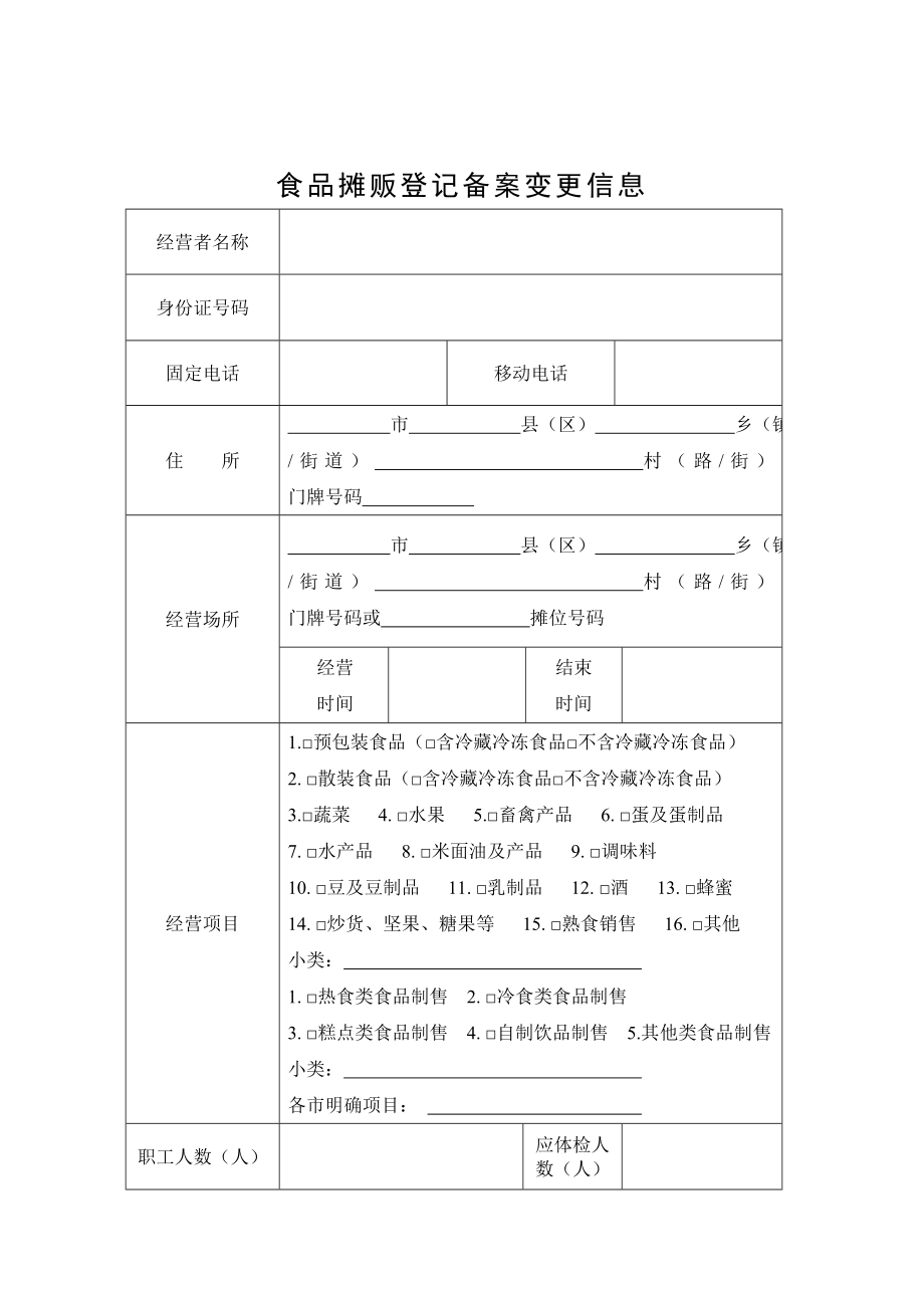 食品摊贩登记备案申请书.doc