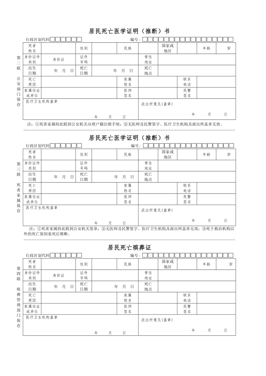 居民死亡医学证明模板Word版.doc