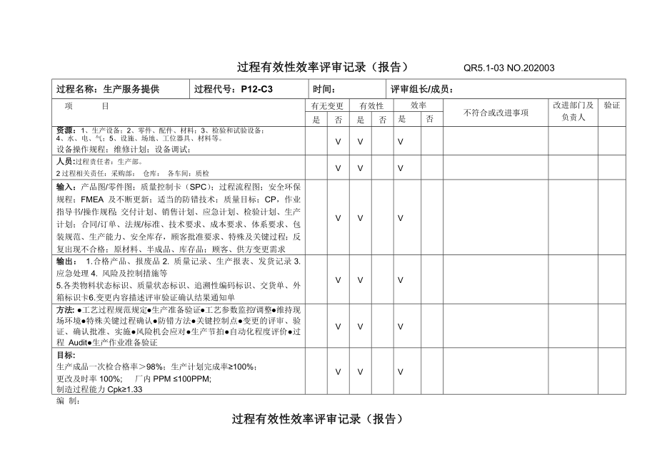 过程有效性效率评审记录.doc