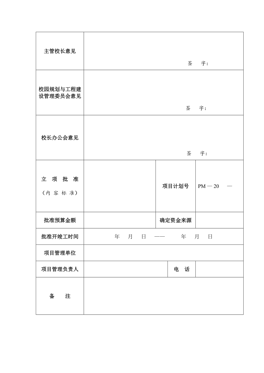 XX单位建设工程项目立项申请表.doc