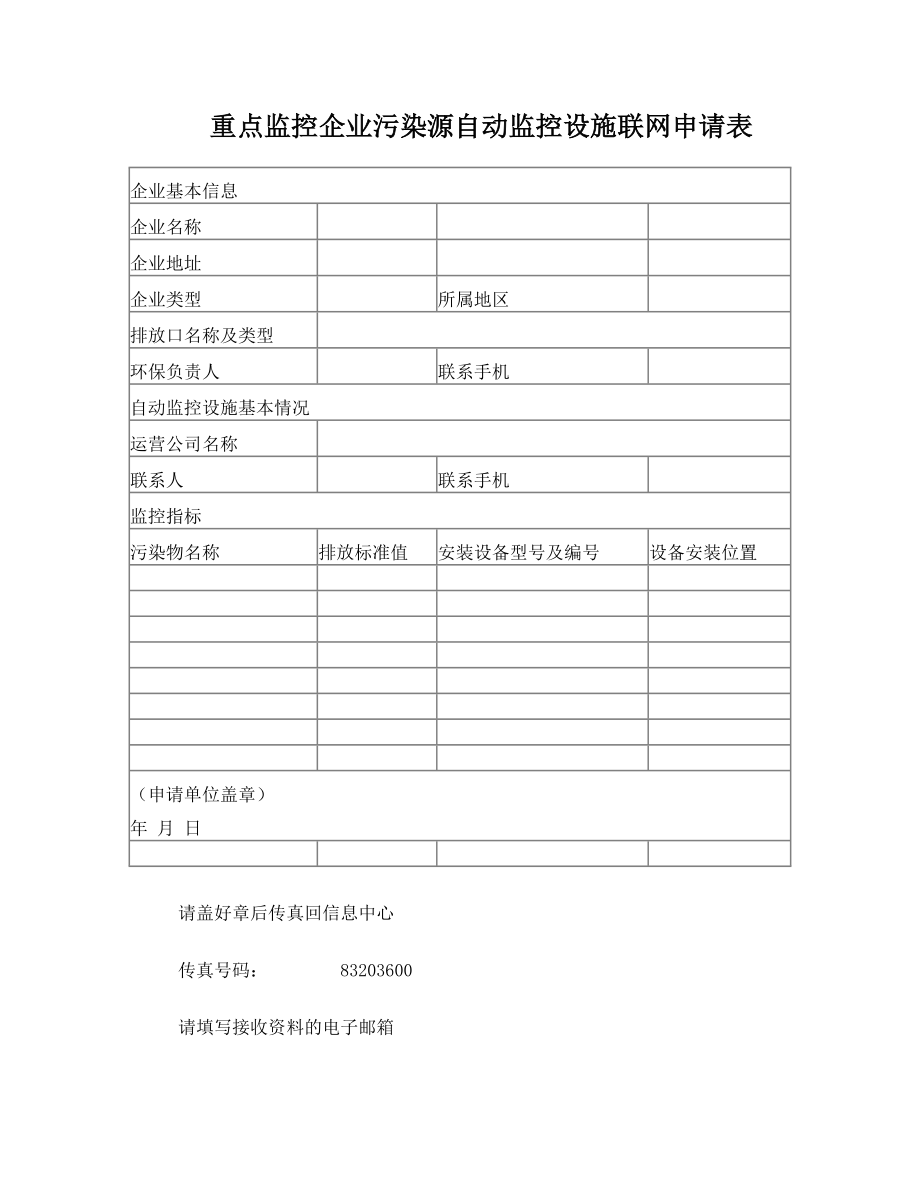 重点监控企业污染源自动监控设施联网申请表.doc