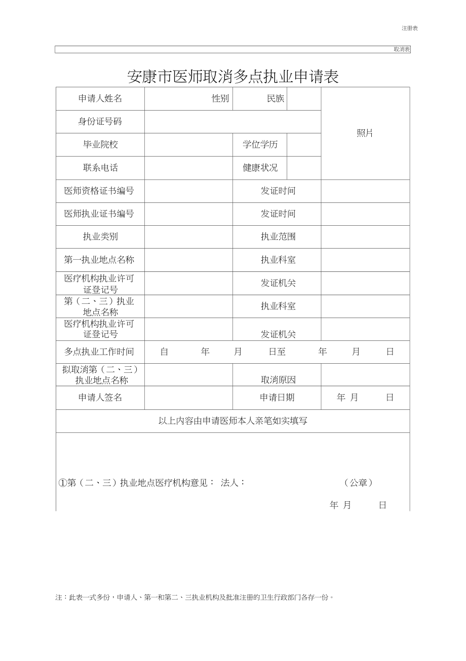 医师多点执业注册申请表2.doc