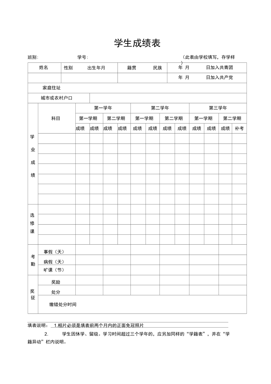 中等职业学校毕业生成绩表.doc