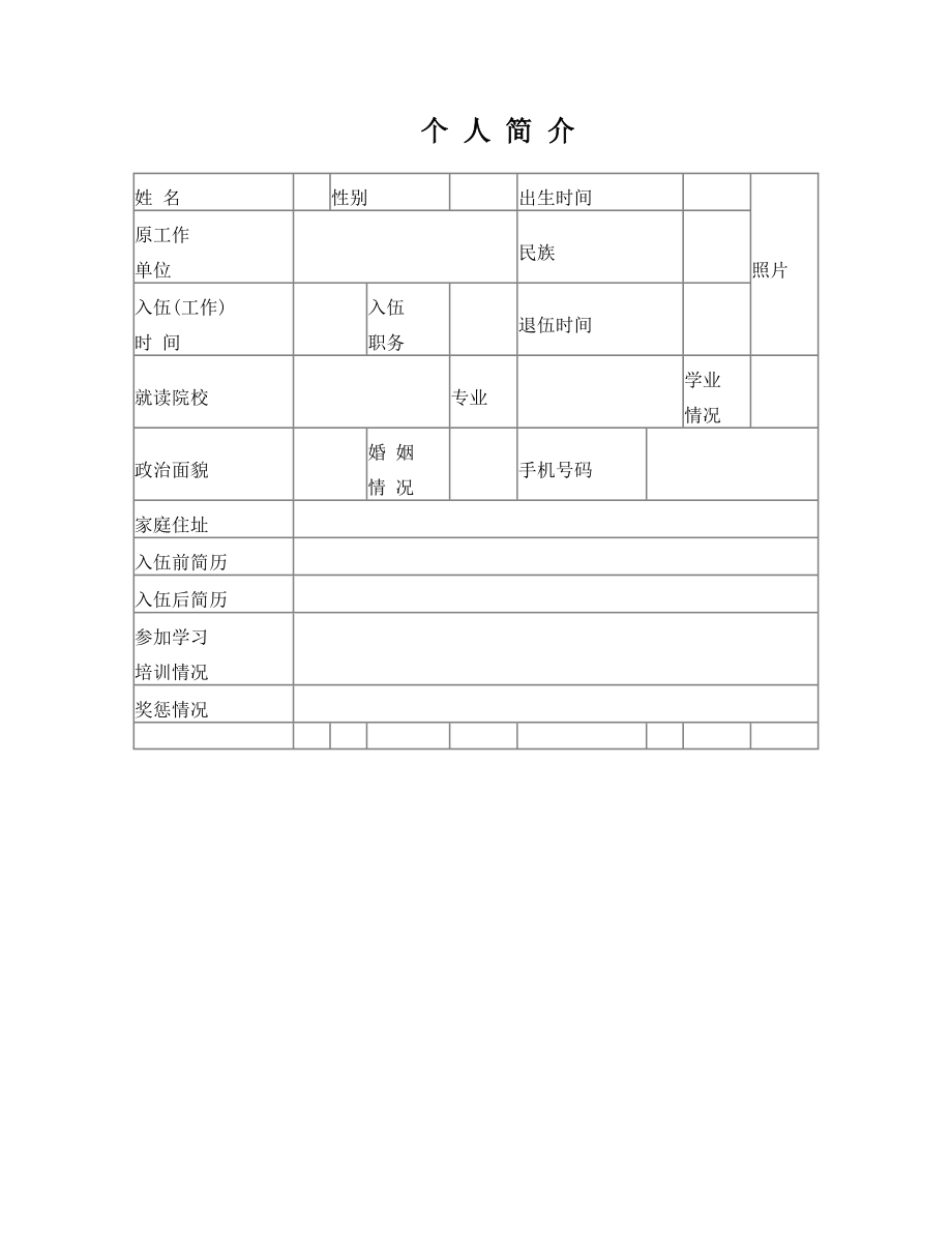 退伍军人找工作简历表格.doc