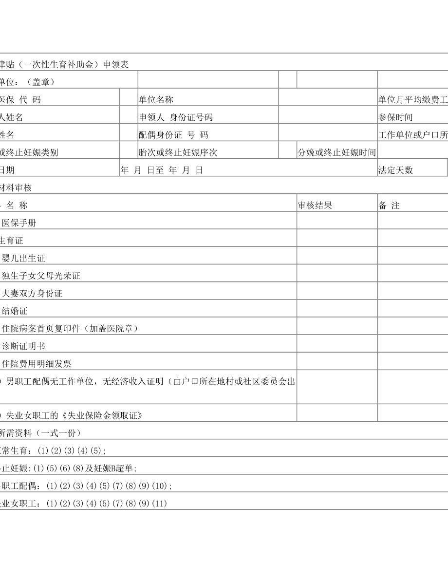 生育津贴(一次性生育补助金)申领表1.doc