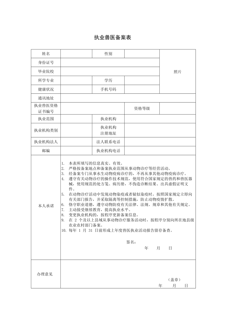 执业兽医备案表.doc