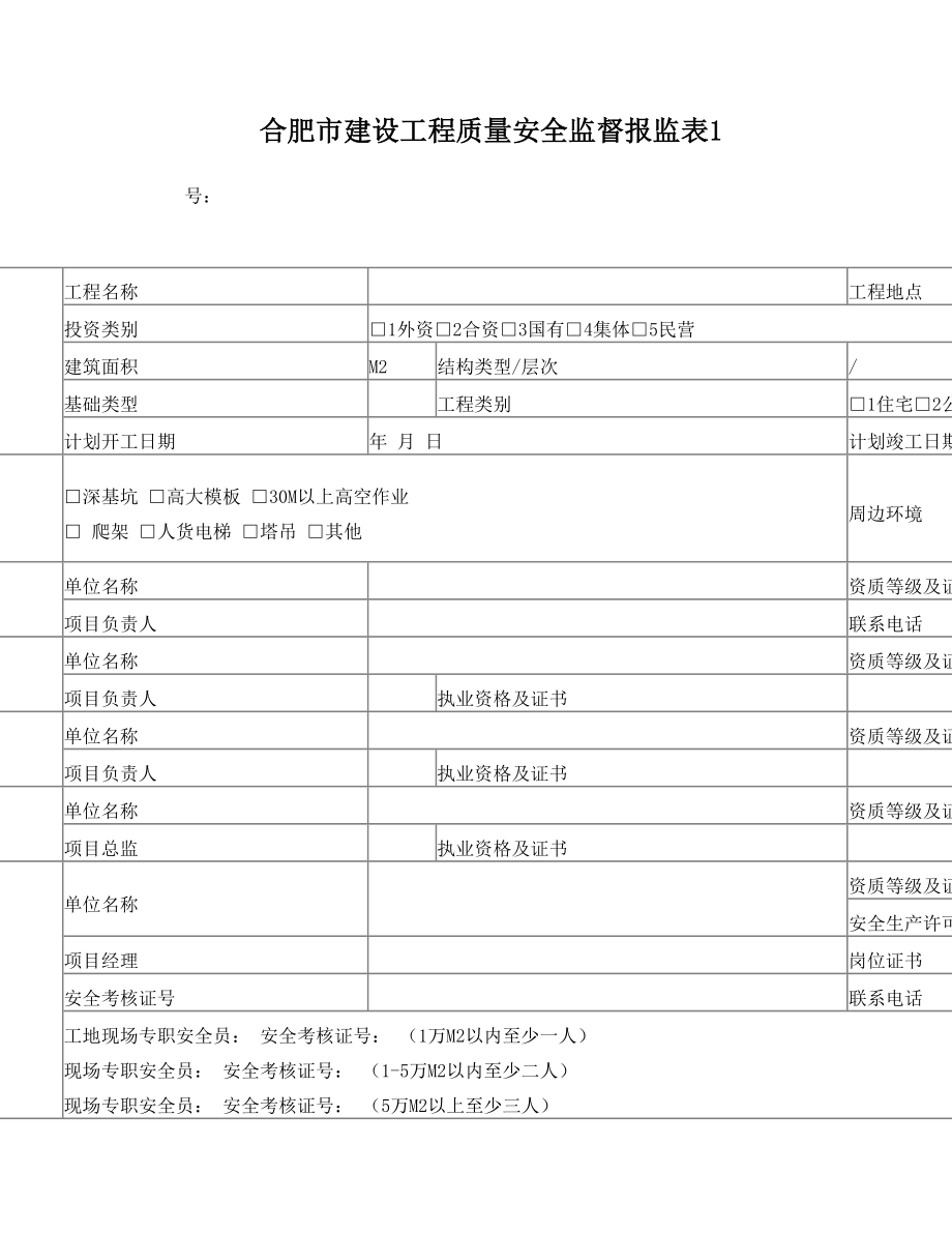 合肥市建设工程质量安全监督报监表.doc