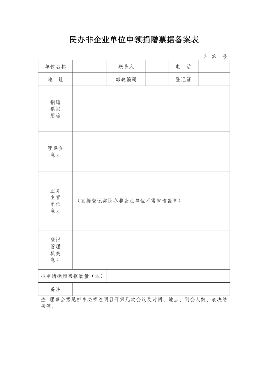 民办非企业单位申领捐赠票据备案表.doc