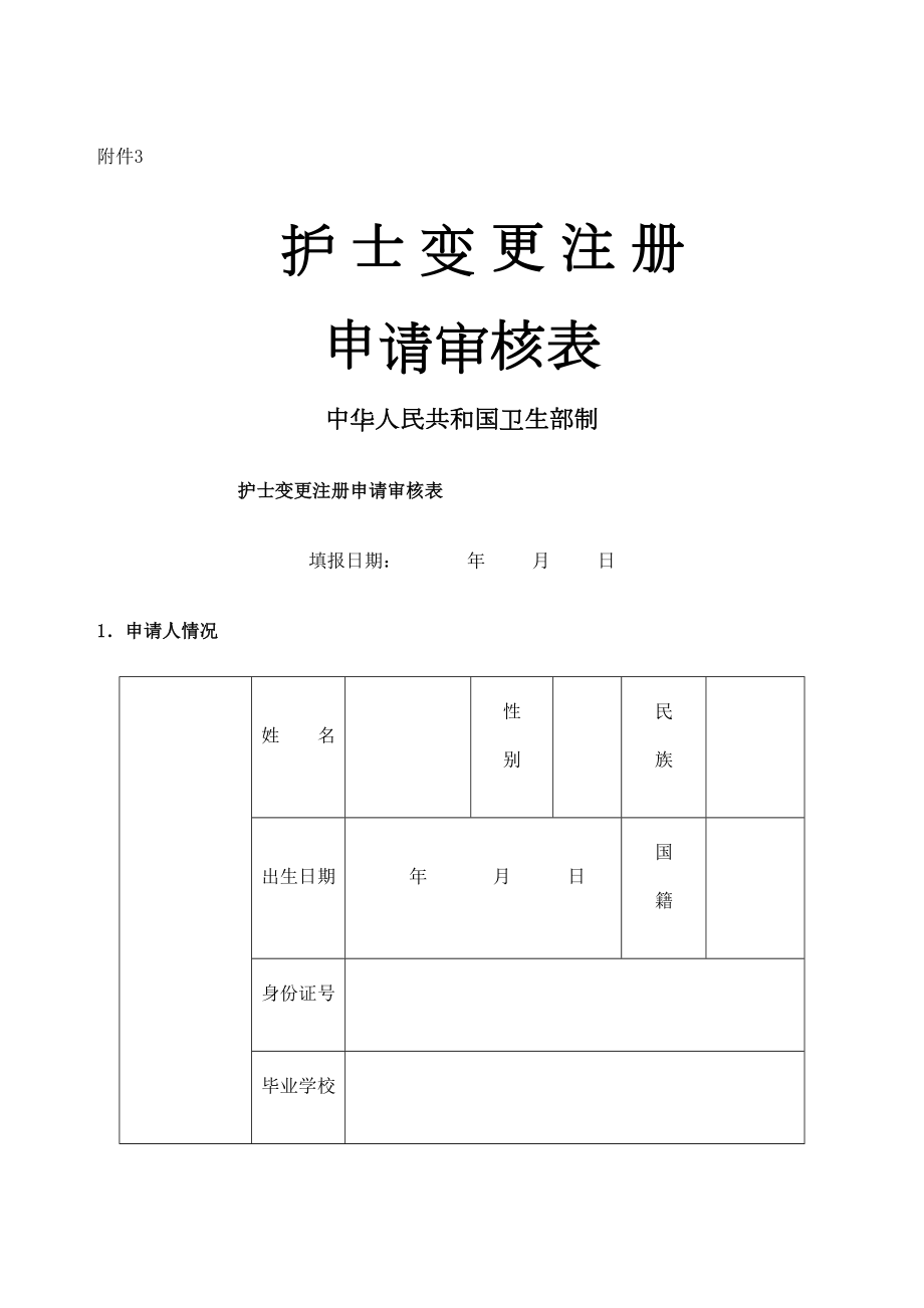 护士执业资格证变更申请表.doc