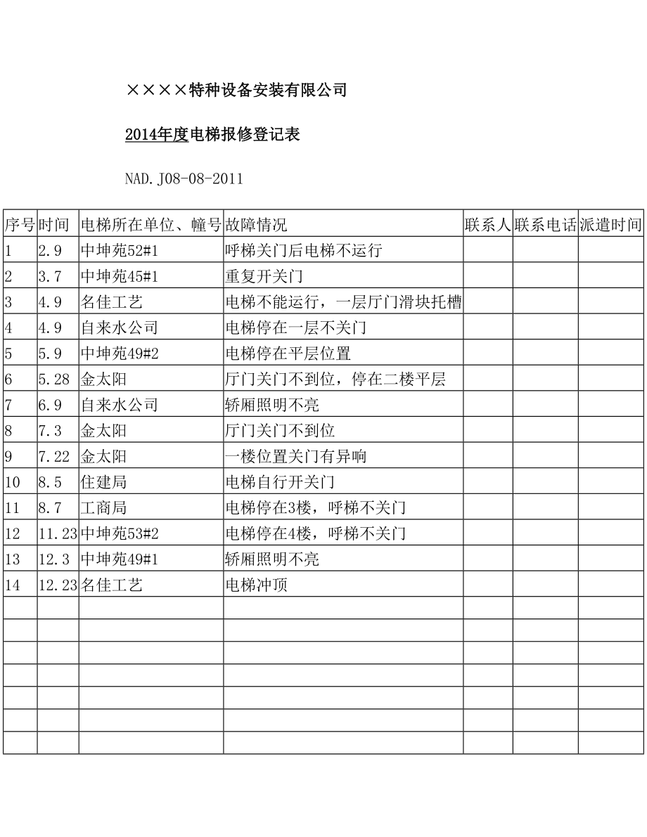 电梯报修登记表.doc