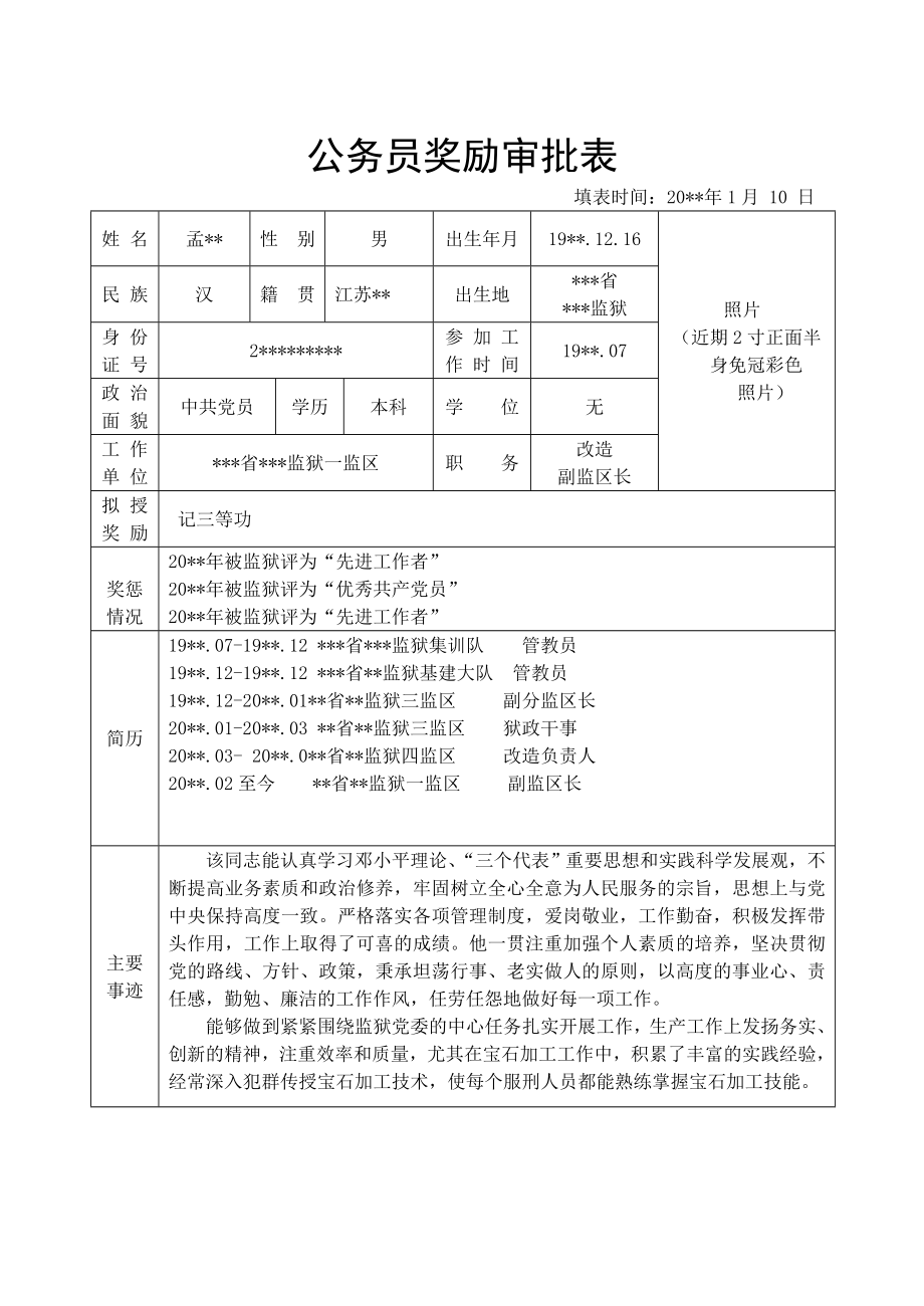 公务员奖励审批表(模板).doc