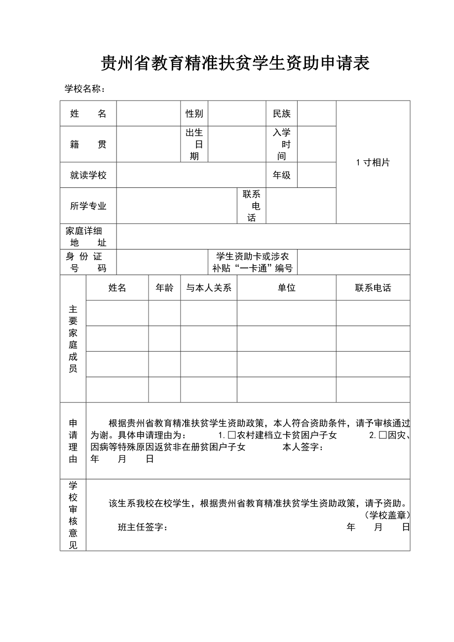 贵州教育精准扶贫学生资助申请表.doc