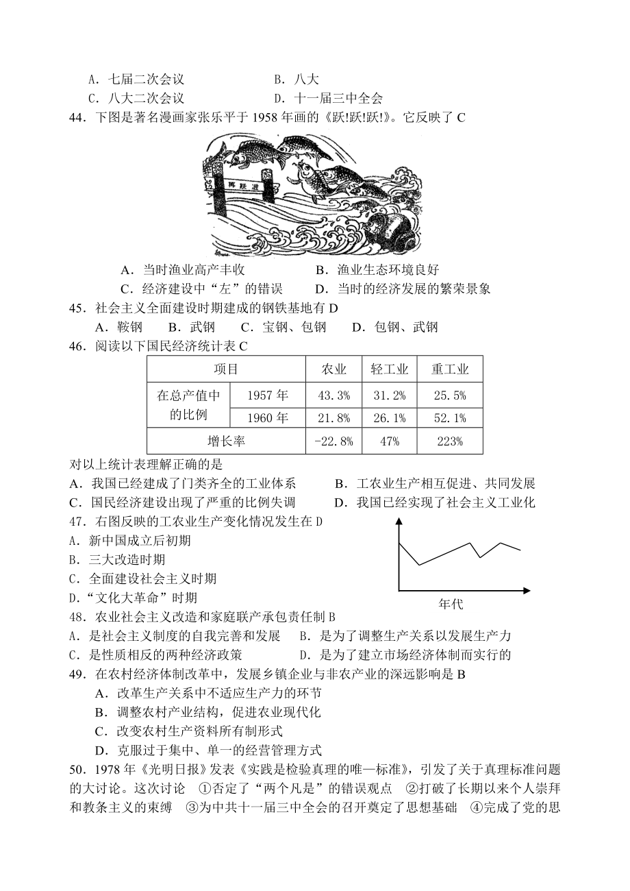 高三历史选择题专项练习