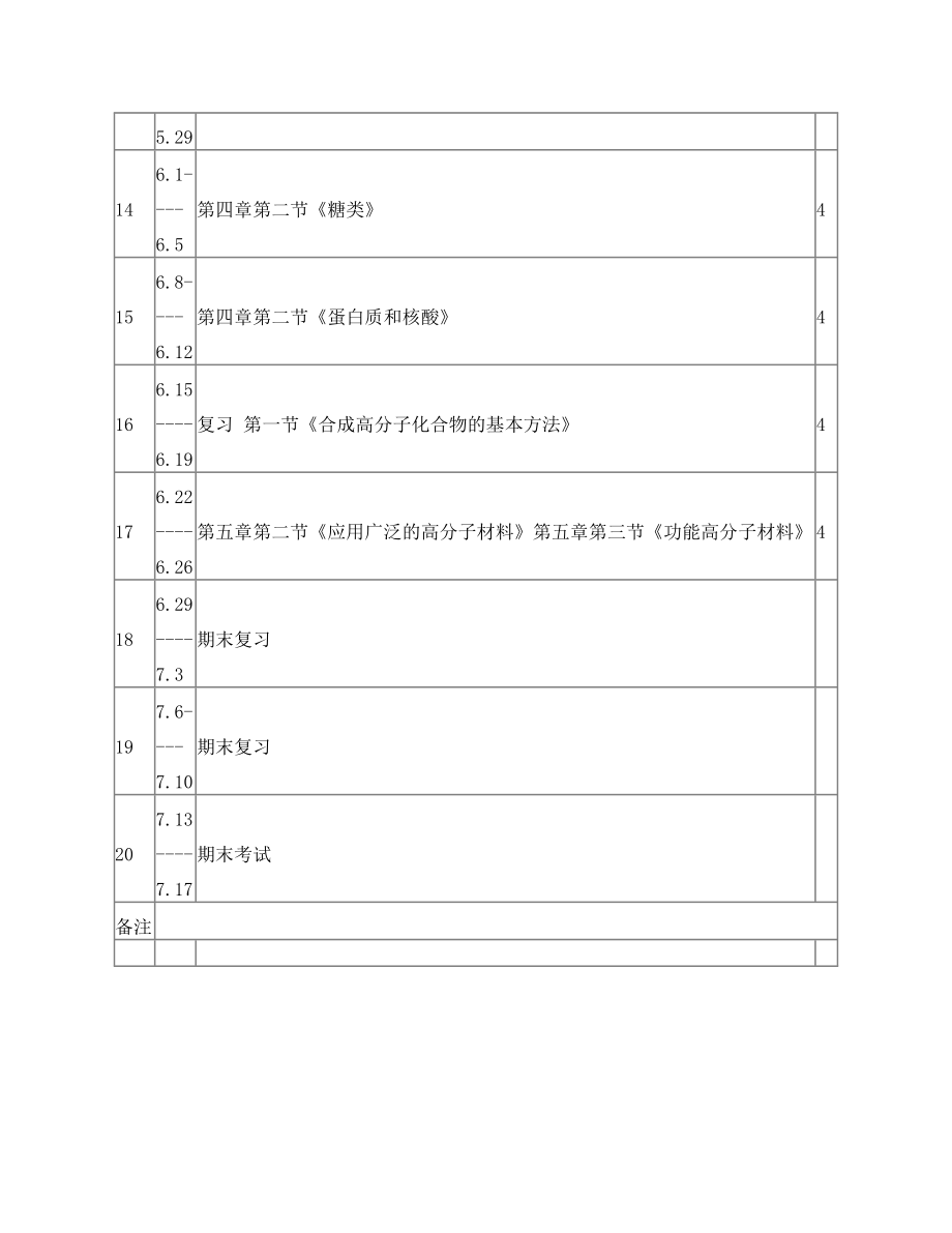 选修5《有机化学基础》教学进度计划表