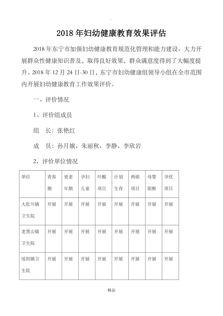 201x年妇幼健康教育效果评估