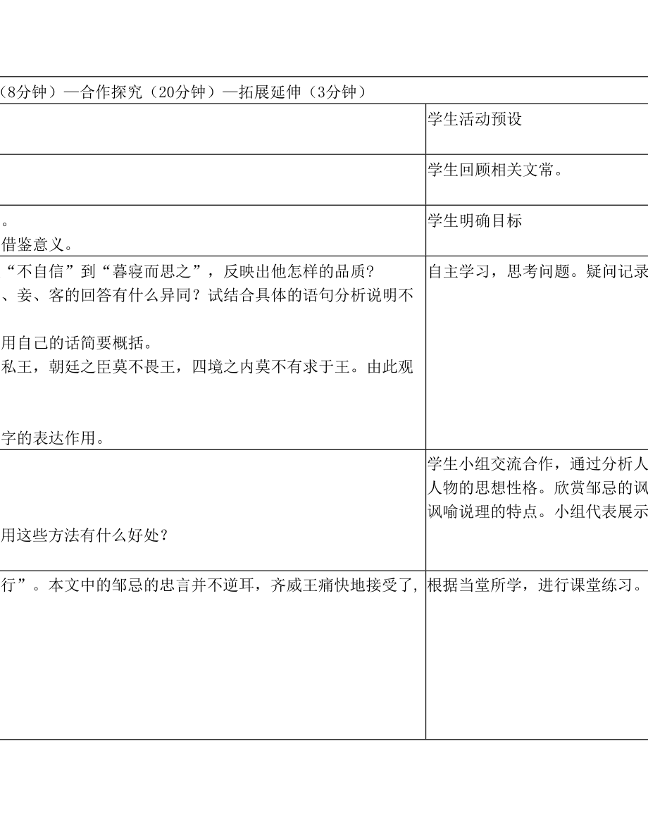 邹忌讽齐王纳谏优秀公开课教案教学设计