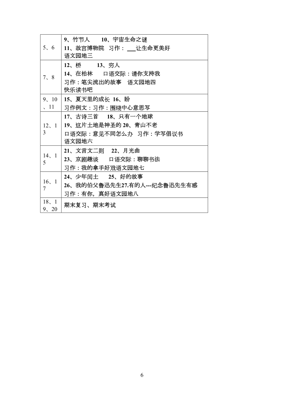 部编教材六年级上册语文教学计划